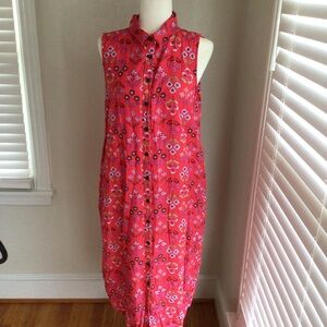 Ann Taylor Linen Blend Floral Button Down Shirt Dress